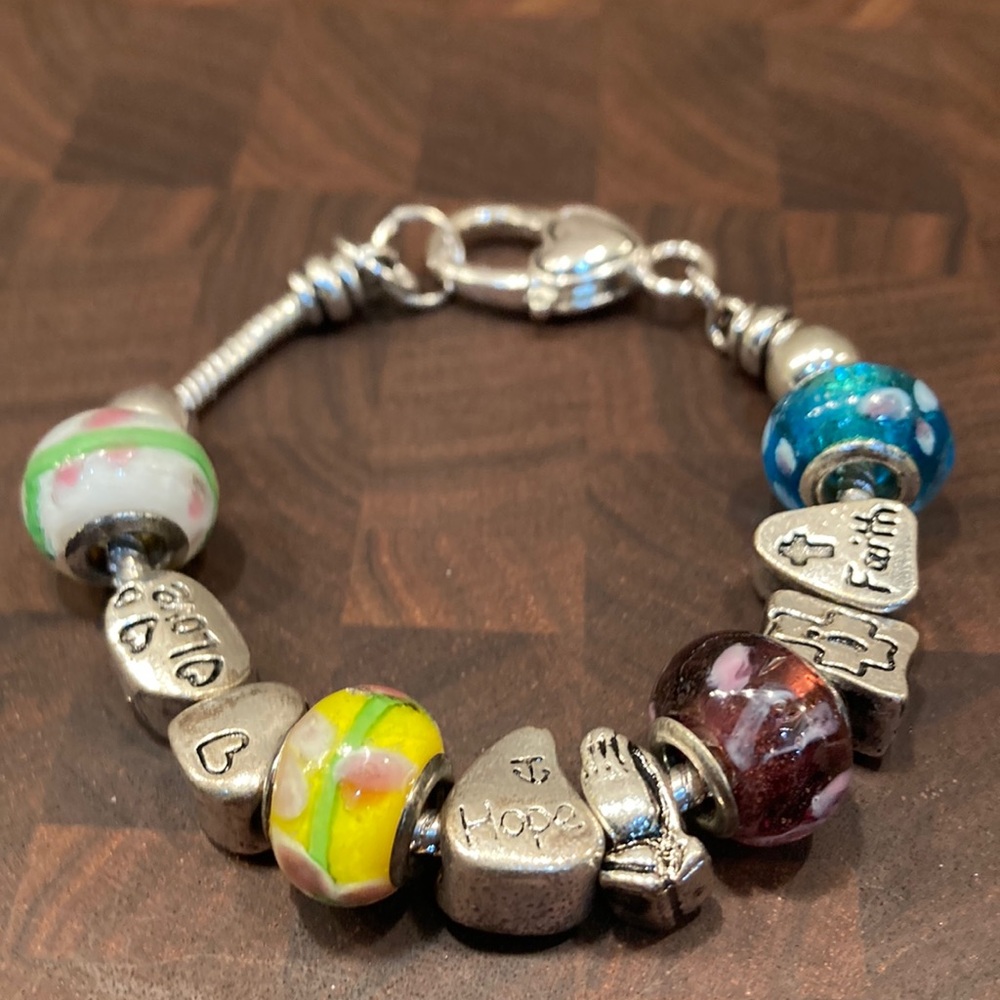 Colorful Kim Rogers Faith Beaded Charm Bracelet